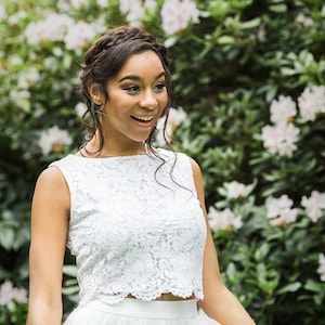 Sleeveless Cropped Lace Bridal  Top, Shirt Bridal Separates