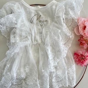 Embroidered Lace First Birthday Romper: Cake Smash Outfit