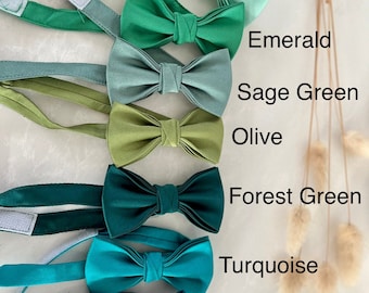 Green Silk Boy's Bow Tie: Personalised Wedding Page Boy, Adjustable Strap, Child