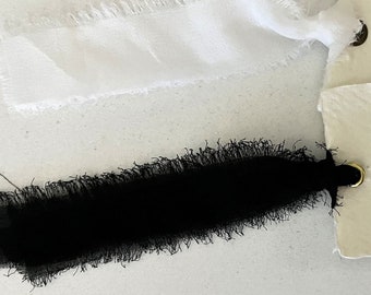 Black Chiffon Wedding Ribbon: Hand-Torn Frayed Edge, Invitations & Bouquet