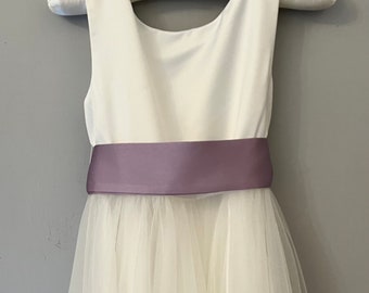 Child Satin and Tulle Flower Girl Dress with Optional Colored Sash and Sparkle Layer. Stunning Elegance for Special Occasions. Ages 1-12 yrs