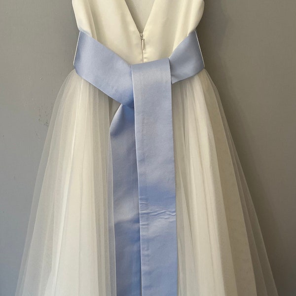 Light Blue, Pale Sky Sash for Flower Girl Dress, Coloured Bow, Belt, Satin Tie for Dress Blue Wedding Accessory Personalised Child Clothing