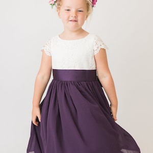 Handmade Lace Flower Girl Dress: Purple Chiffon Skirt, Sash, Child Clothing