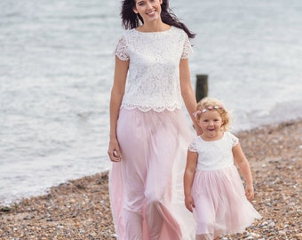 Pale Pink Tulle Maxi Skirt, Ideal for bridesmaids, Weddings and Party, custom size available