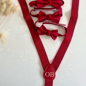 Ruby Red Boy Personalised Braces/Suspenders  Child, Wedding, Birthday Photos, Monogrammed with Page Boy Initials, Optional Bow Tie