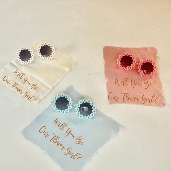Flower Girl Personalised Sunglasses Proposal Gift Will You Be Our Flower Girl Present; Flower Sunglasses With a Cleaning Satin Cloth Message