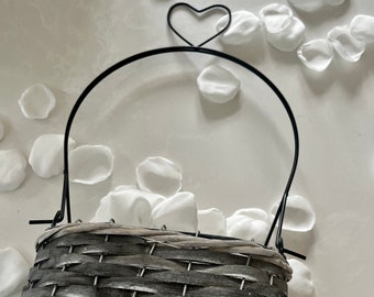 Heart Handle Flower Girl Basket with Confetti Silk Scatter Petals 30 colours