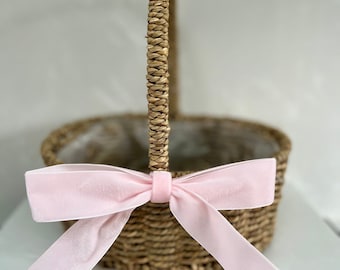 Seagrass Flower Girl Basket with Velvet Bow, Flower Girl Accessory