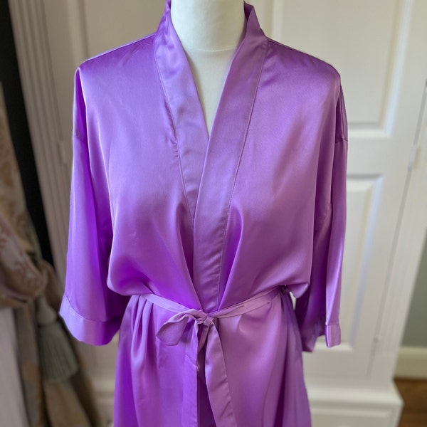 Violet Silk Dressing Gown Personalised Below Knee Ladies Robe Womens Satin Sleepwear Bridesmaid Nightware Luxurious Gift 30 Colours