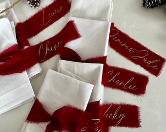 Ribbon Napkin Ties Personalised, Optional White Cotton Napkins Place Cards, Perfect for Weddings, Dinner Parties, Christmas, New Year's Eve