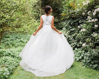 White Tulle Full Wedding Skirt, Beautiful Bridal Separate, Boho, Festival Wedding, Maxi Skirt With or Without Train, UK Sizes 8-30