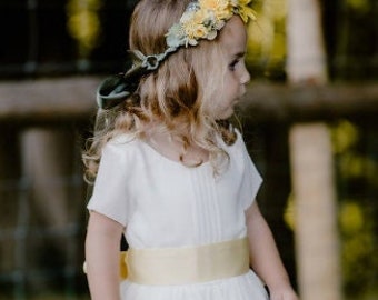 Vestido para niña de las flores, dama de honor junior, vestido de gasa de manga corta con pliegues y detalle de cinta, fajín opcional, ropa de boda para niños