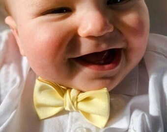 Lemon Bow Tie for Page Boy, Child Wedding Clothing, Pre-tied Adjustable Strap Silk Bow Tie for Wedding with Optional Personalised Braces