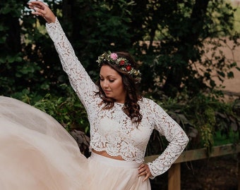 Bridal Long Sleeve White Lace Overlay / Bridesmaid Cover Up Top / Topper / Bolero Shirt available in 4 Sleeve Options and 2 Lengths