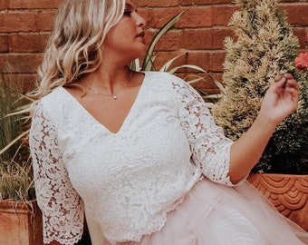 Lace V Neck Wedding Top, Bridal Top, Separates ideal for Bride Bridesmaids