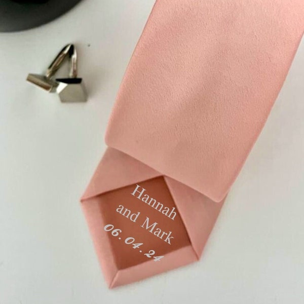 Pink Personalised Secret Message Tie Gift for Weddng, Fathers Day, Hidden Message Custom Tie for Boyfriend, Groomsmen, Dad, Grandad, Teacher