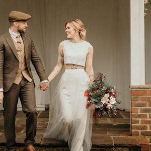 Bridal Tulle Skirt and Lace Top, Wedding Maxi Skirt, Silk Lined, Sleeveless Cropped Top, Bridal Separates, Boho, Festival Wedding, Sizes6-30