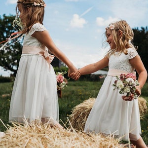 White Lace Flower Girl Dress: Sparkle Tulle Skirt, Wedding Party Child Clothing