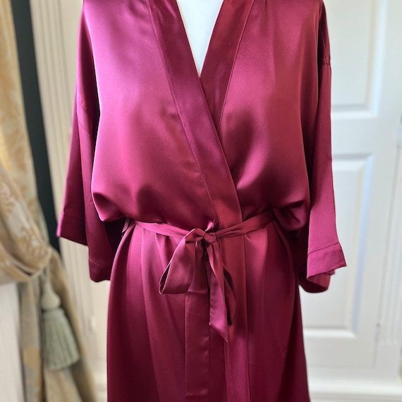 Merlot Burgundy Satin Robe Dressing Gown : Personalized Loungewear, Bridesmaid Gift