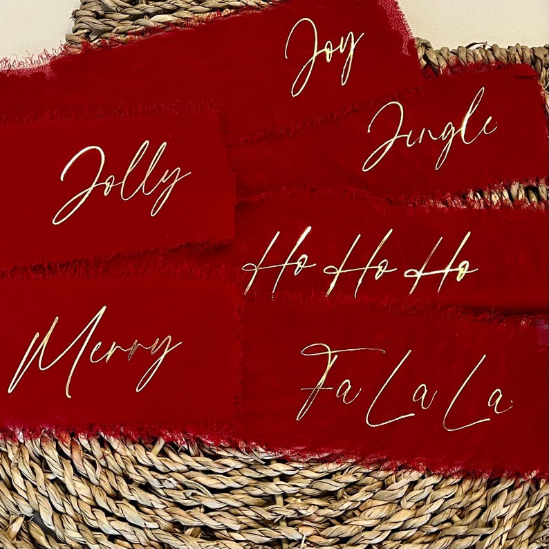 Christmas Ribbon Napkin Ties Personalised, Optional White Cotton