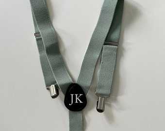 Sage  Green Boy Personalised Braces/Suspenders  Child, Wedding, Birthday Photos, Monogrammed with Page Boy Initials, Optional Bow Tie