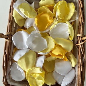 Yellow & White Satin Petals: Wedding Table Confetti, Flower Girl Toss