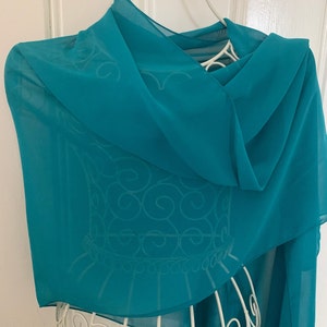 Chiffon Shawl, Soft Turquoise Cover Up, Wrap, Pashmina, Wedding Scarf, Bridesmaids, Guests, Throw, Can be Personalised, Woman Boxed Gift.