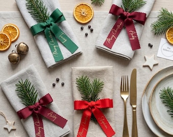 Personalised Scalloped Ribbon Napkin Ties: Christmas, Wedding, Place Cards