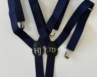 Black Braces for Page Boy, Personalised Child Clothing Suspenders for Wedding or Birthday Photo Shoot, Monogrammed, Cream, Navy & Pink.