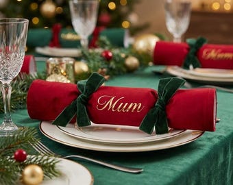 Luxury Personalised Satin Christmas Crackers with Velvet Bows