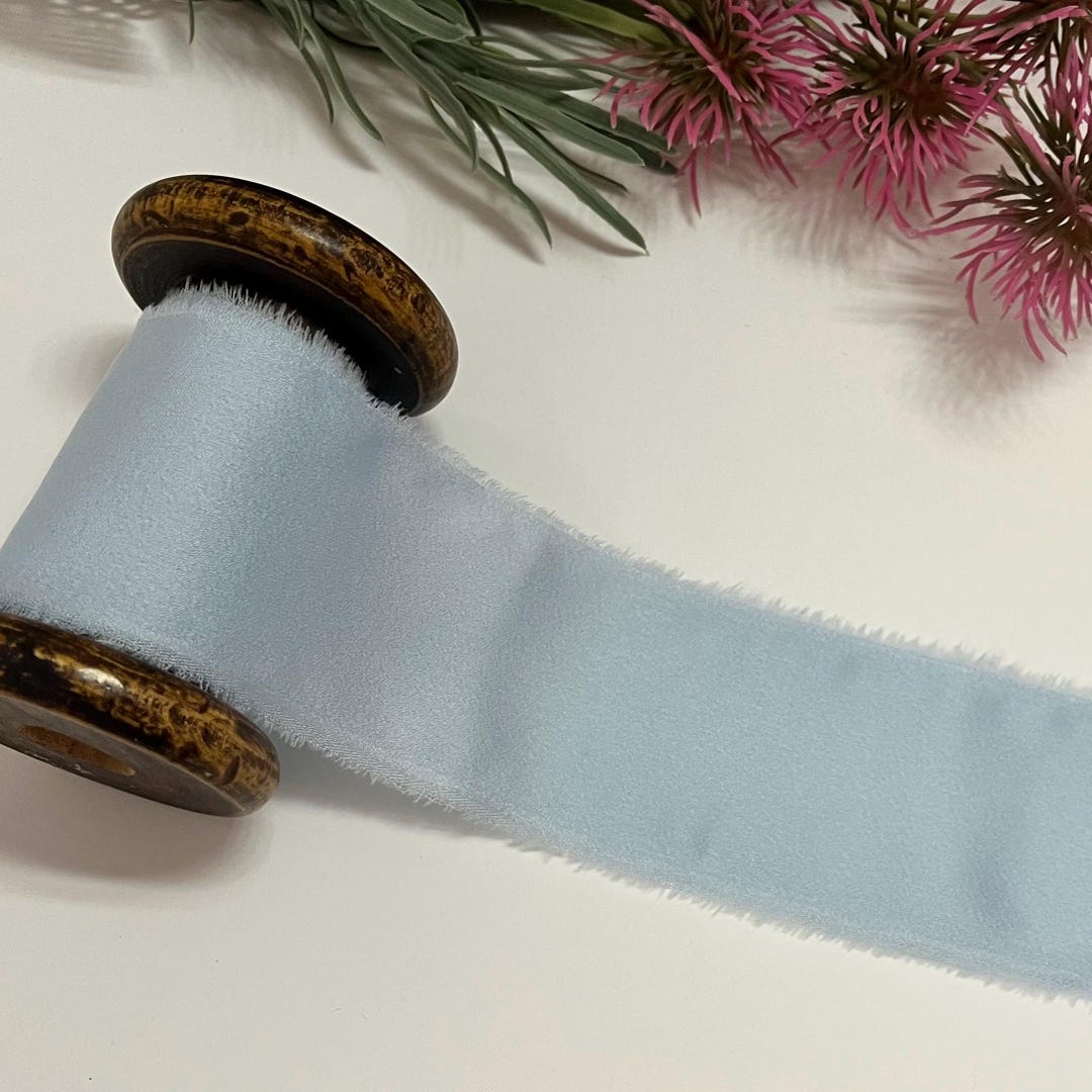 Light Blue Silk Ribbon: Hand Torn Frayed Edge, Wedding Decor - Etsy