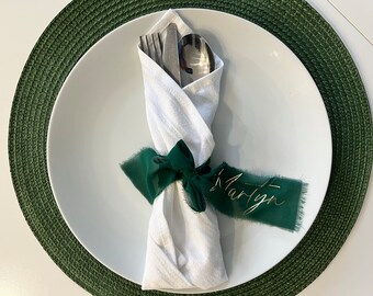 Hand Dyed Forest Green Chiffon Ribbon: Frayed Edge Wedding Decor