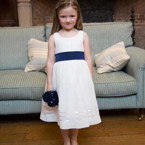 Navy Blue Satin Flower Girl Sash: Personalised Wedding Accessory