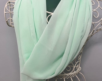 Mint Green Chiffon Shawl, Soft Cover Up, Wrap, Pashmina, Wedding Scarf, Bridesmaids, Guests, Throw, Can be Personalised, Woman Boxed Gift