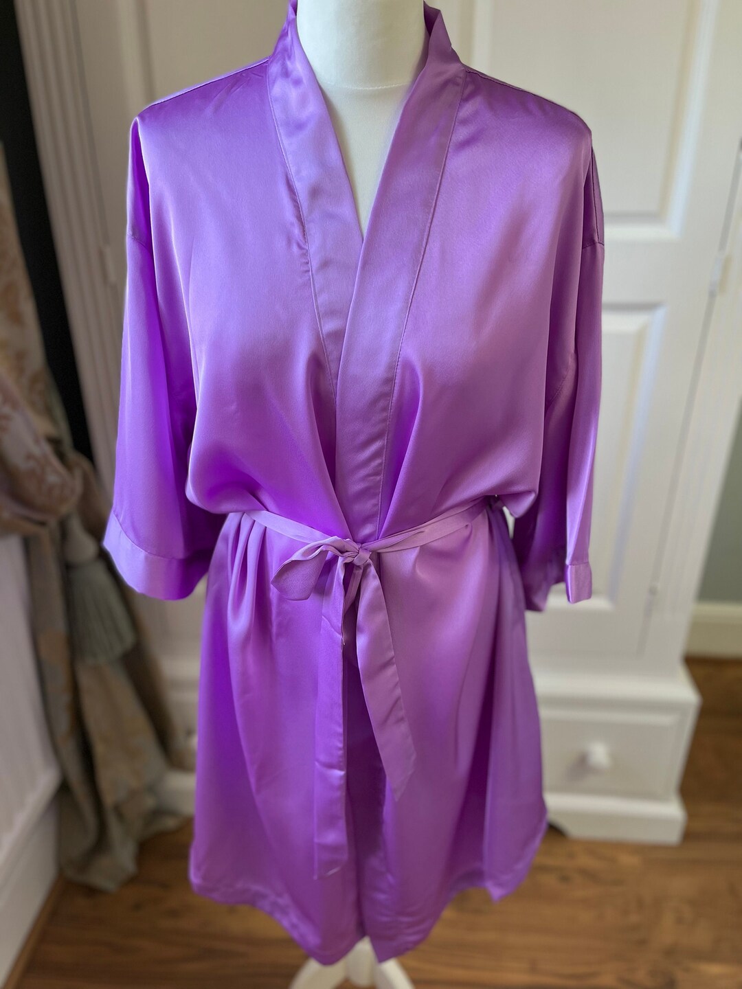 Violet Silk Dressing Gown Personalised Below Knee Ladies Robe Etsy