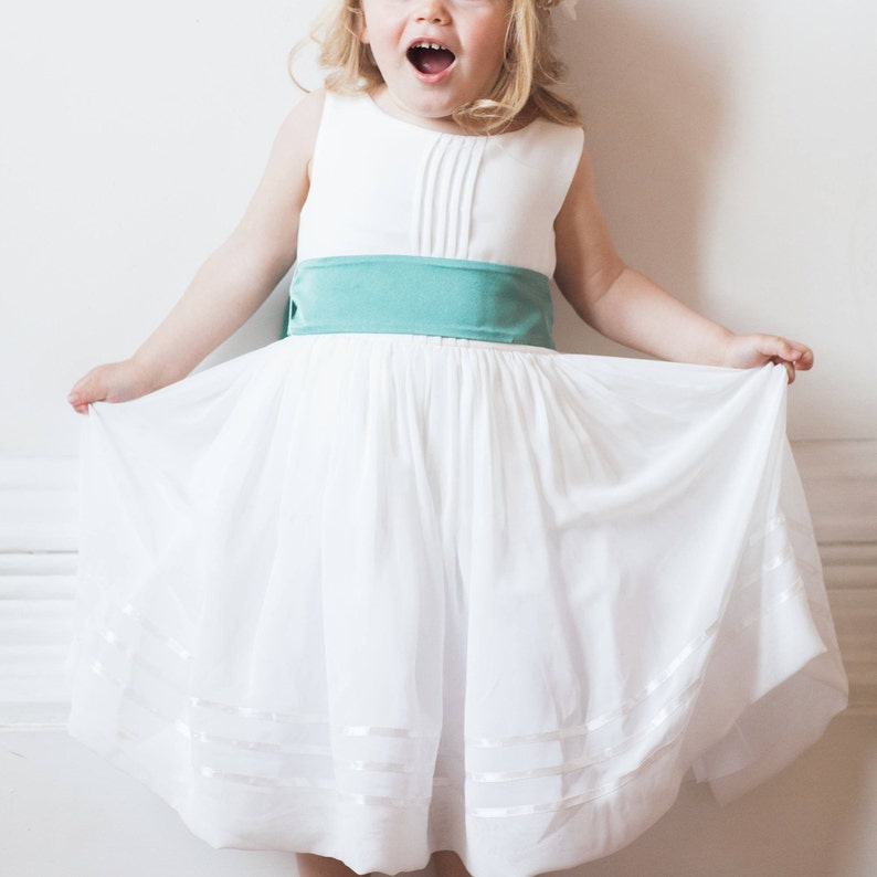White Chiffon Flower Girl Dress with Sash Available in 35 Etsy