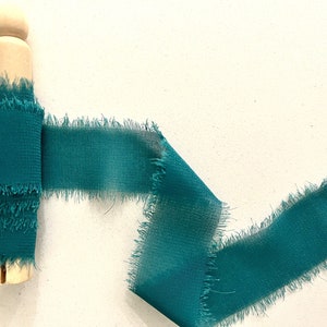 Turquoise Chiffon Ribbon Hand Dyed With Frayed Edges Wedding Bouquet, Invitations, Flat Lay Photos, Wedding Decor Styling, Gift Wrapping