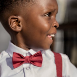 Boys Burgundy Bow Tie for Page Boy, Wedding Child Clothing, Pre-tied Adjustable Strap Silk Bow Tie
