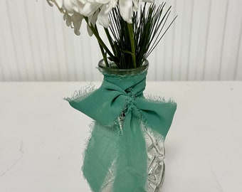 Sage Green Chiffon Ribbon Hand Dyed With Frayed Edges Wedding Bouquet, Invitations, Flat Lay Photos, Wedding Decor Styling, Gift Wrapping