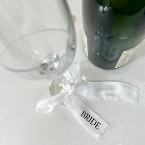 Silk Ribbon Wedding Glass Names, Escort Cards, Drink Name Tags, Personalised Place Settings, Champagne Glass Dinner Party, Special Occasions