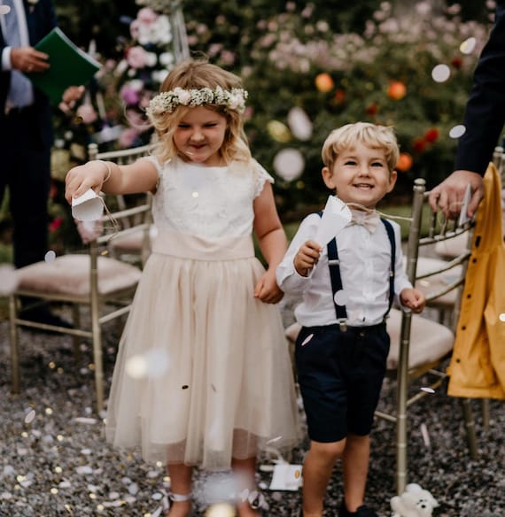 Jurk voor bloemenmeisje junior bruidsmeisje witte kanten top met champagnekleurige tule rok optioneel glitterlaag kind bruiloft kleding optioneel sjerp Etsy Belgie