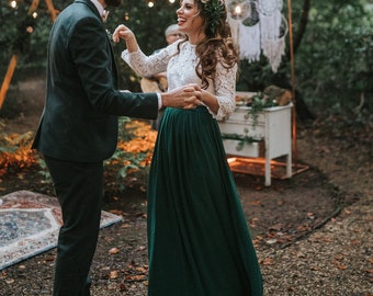 La boda de la dama de honor nupcial de la parte superior del cordón se separa, borde festoneado de marfil, forrado de seda, 4 opciones de manga y 2 longitudes recortadas o largas tallas del Reino Unido 6-30