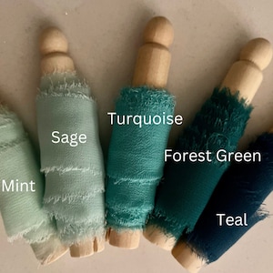 Confezione di nastri in chiffon verde, lunghezza 1 metro, bordi sfrangiati per bouquet da sposa, inviti, nastri natalizi, con set di pioli in legno