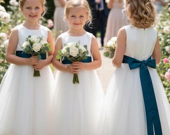 Teal Satin Sash: Personalised Flower Girl Dress Belt, Child Clothing