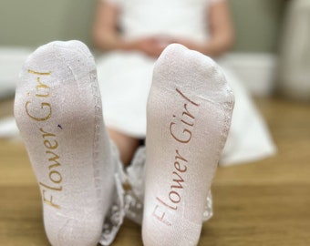 Calcetines personalizados para niña de las flores, con nombre en el tobillo, blancos, rosas o azules, regalo de boda personalizado para niña, con ribete de encaje, ropa infantil.