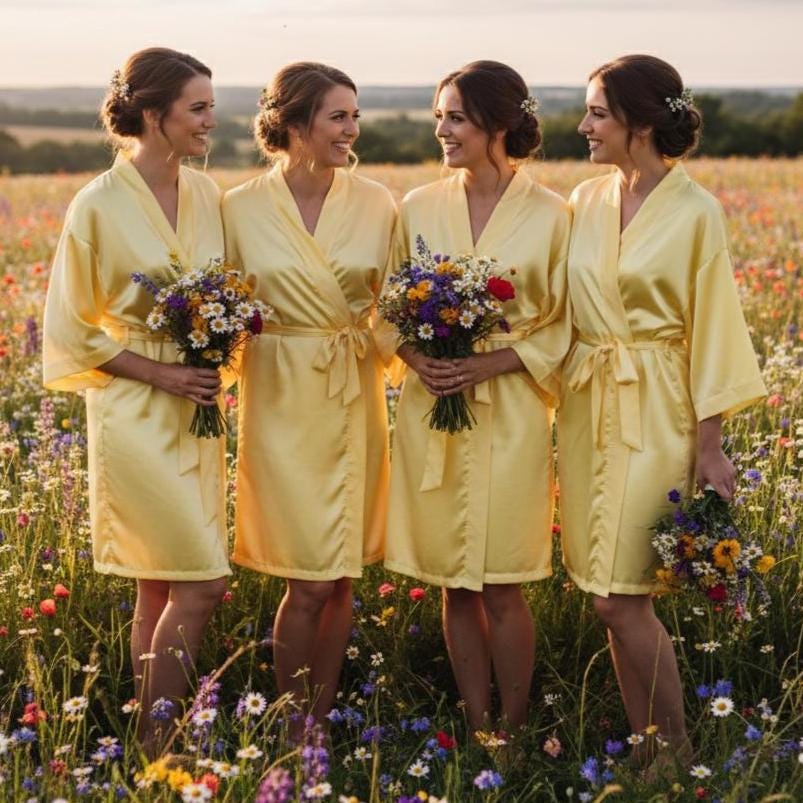 Yellow Silk Robe Personalised Sun Yellow Satin Robe: Bridesmaid Dressing Gown Getting ...