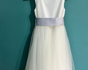 Child Satin and Tulle Flower Girl Dress with Optional Colored Sash and Sparkle Layer. Stunning Elegance for Special Occasions. Ages 1-12 yrs