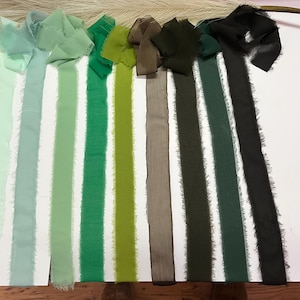Green Colours Chiffon Ribbon, Frayed Edges Ideal for Wedding Bouquet, Invitations, Flat Lay Photos, Wedding Decor Styling, Gift Wrapping