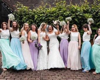 Maxi rok, pastelkleuren, vloer lengte chiffon rok, volledige lengte bruiloft rok, bruidsmeisje A-lijn bruids scheidt, klein - X groot