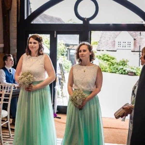 Mint Bridesmaid Chiffon Skirt, Light Green Pastel Full Length Wedding Skirt Bridesmaid A-Line Skirt Bridal Separates Sizes 8-22, 30+ colours